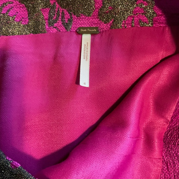 Free People Metallic Floral Brocade Mini Skirt | Pink & Gold Zip Front Size 6 - Picture 4 of 5